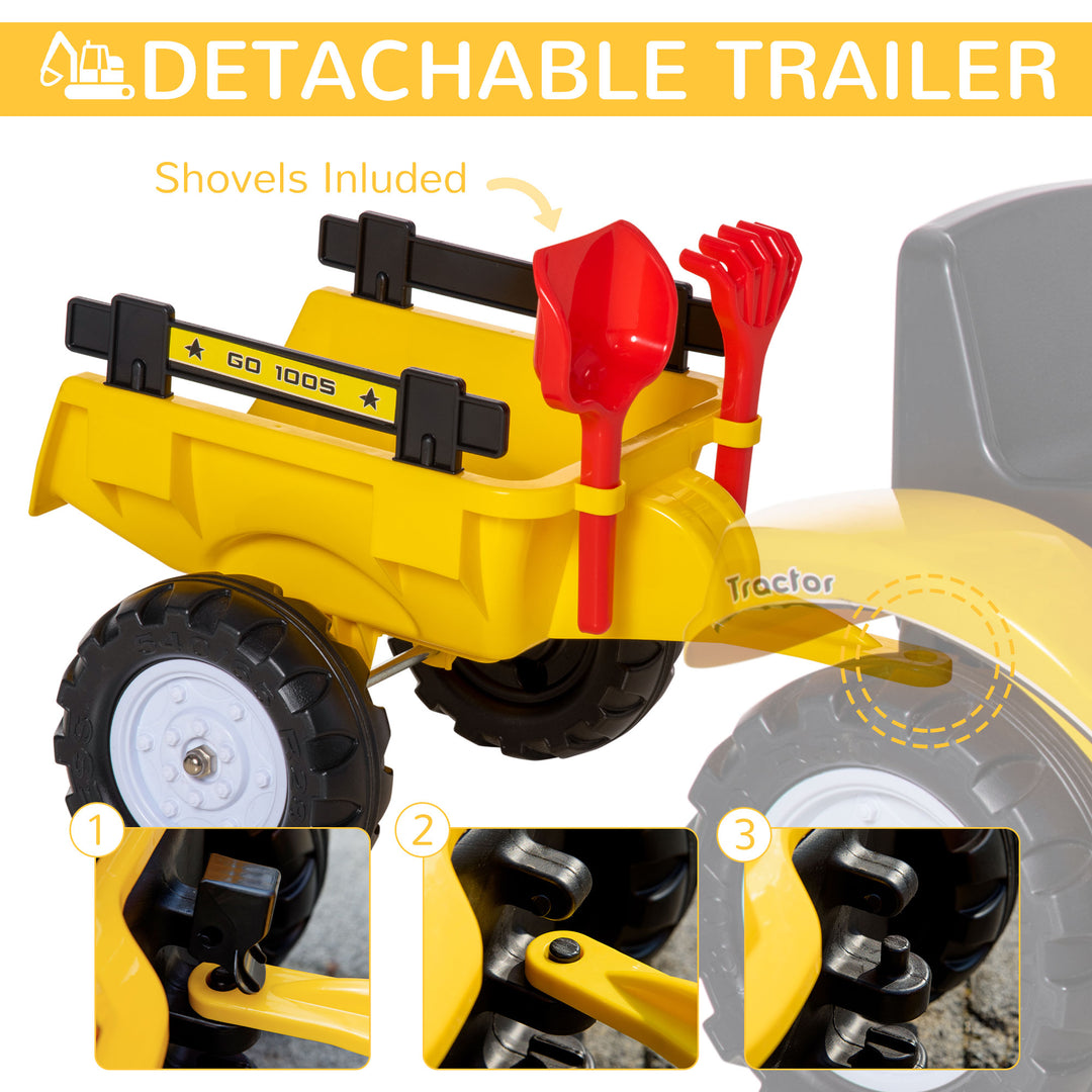 Ride-on Toy Pedal Digger Construction Car with Horn & Detachable Trailer