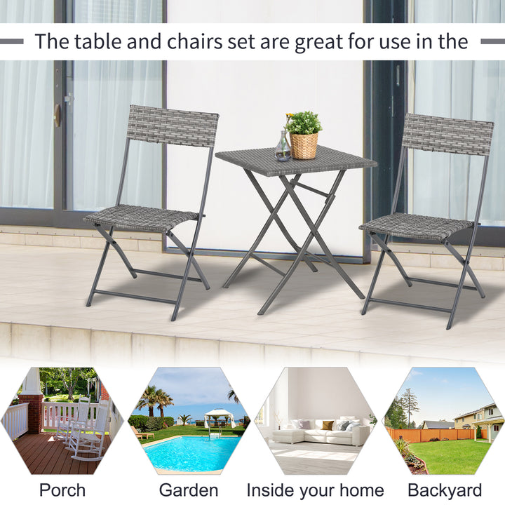 PE Rattan Garden Furniture 2 Seater Patio Bistro Set Folding for 2 Outdoor Table and Chair Set (Grey)