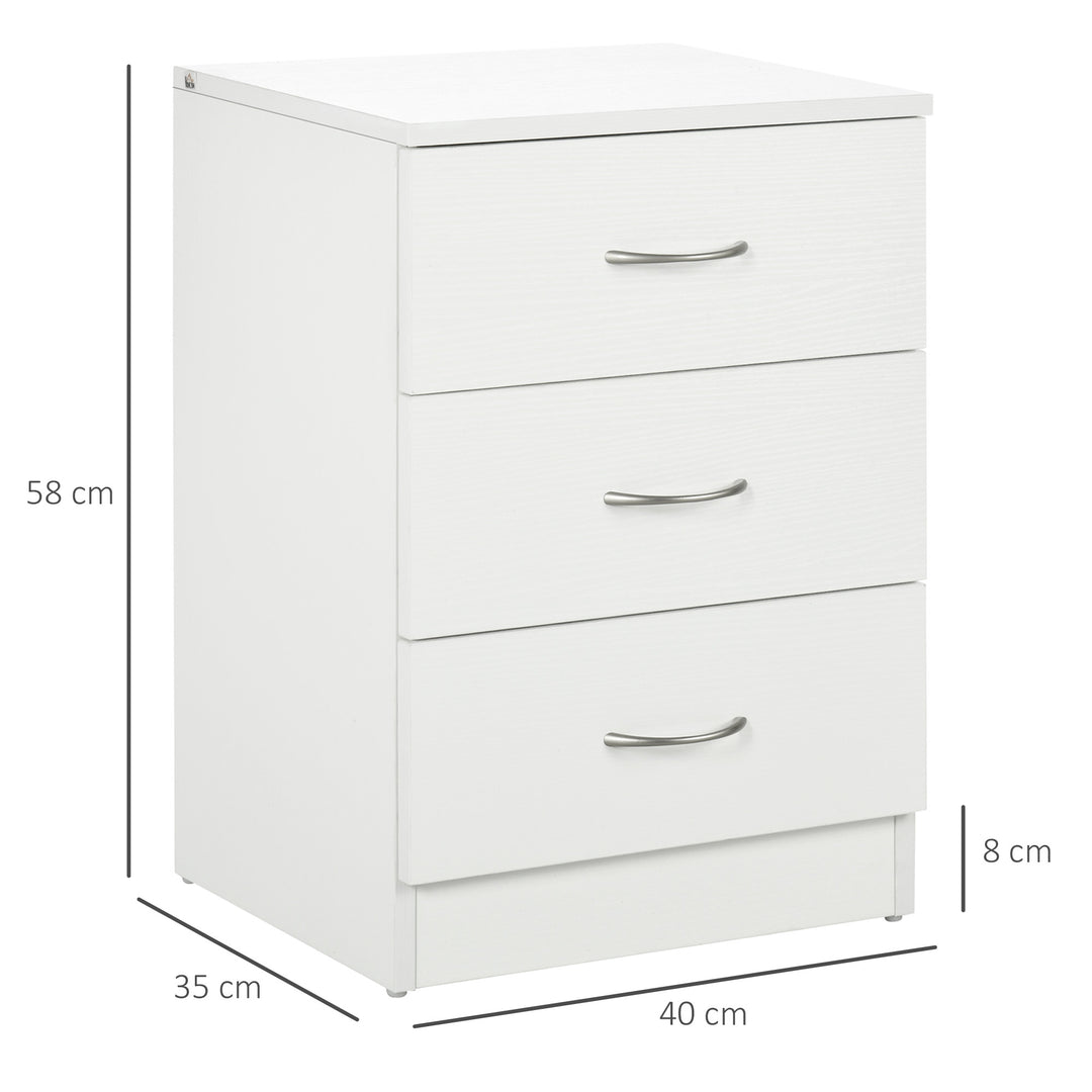 HOMCOM Three-Drawer Simple Bedside Table - White Aosom UK