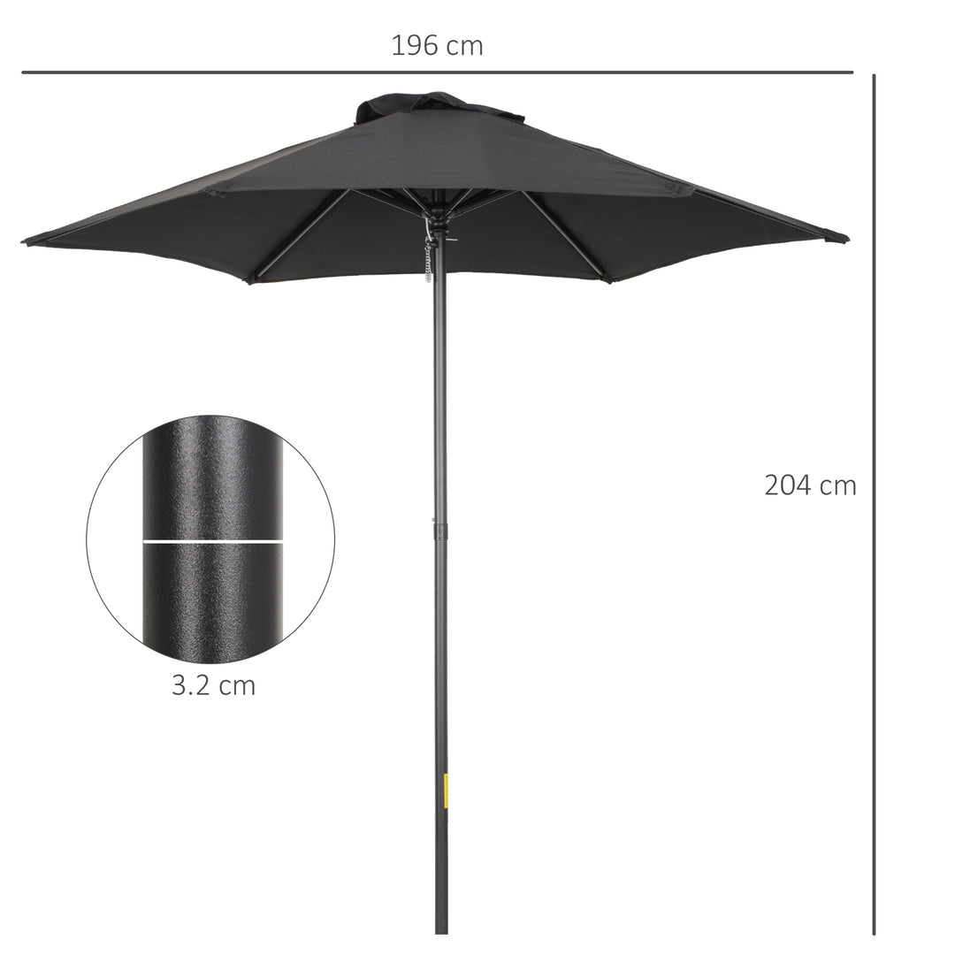 Black Patio Parasol: 6-Rib Outdoor Sun Shade for Balcony & Garden