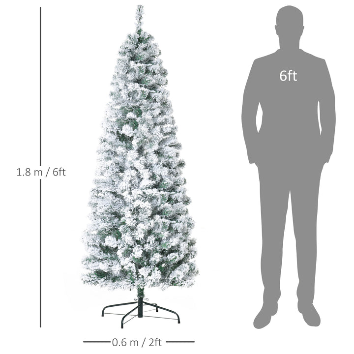 6 Feet Prelit Artificial Snow Flocked Christmas Tree with Warm White LED Light