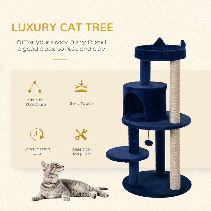 Feline Playground: 3-Tier Sisal Rope Scratching Post with Dangling Toy