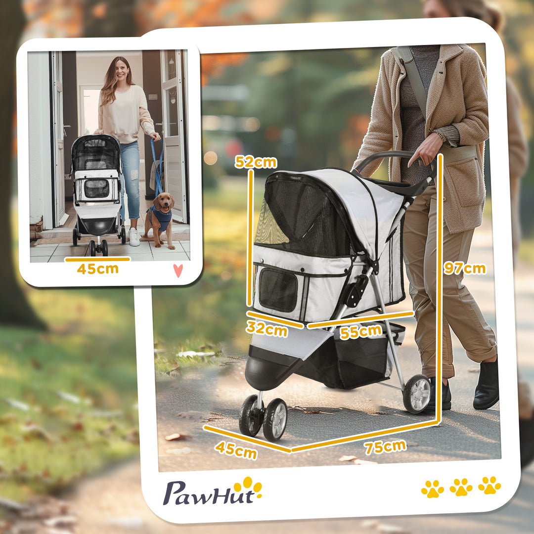 Dog Stroller Pet Travel Stroller Cat Dog Pushchair Trolley Puppy Jogger Carrier Three Wheels (Grey)