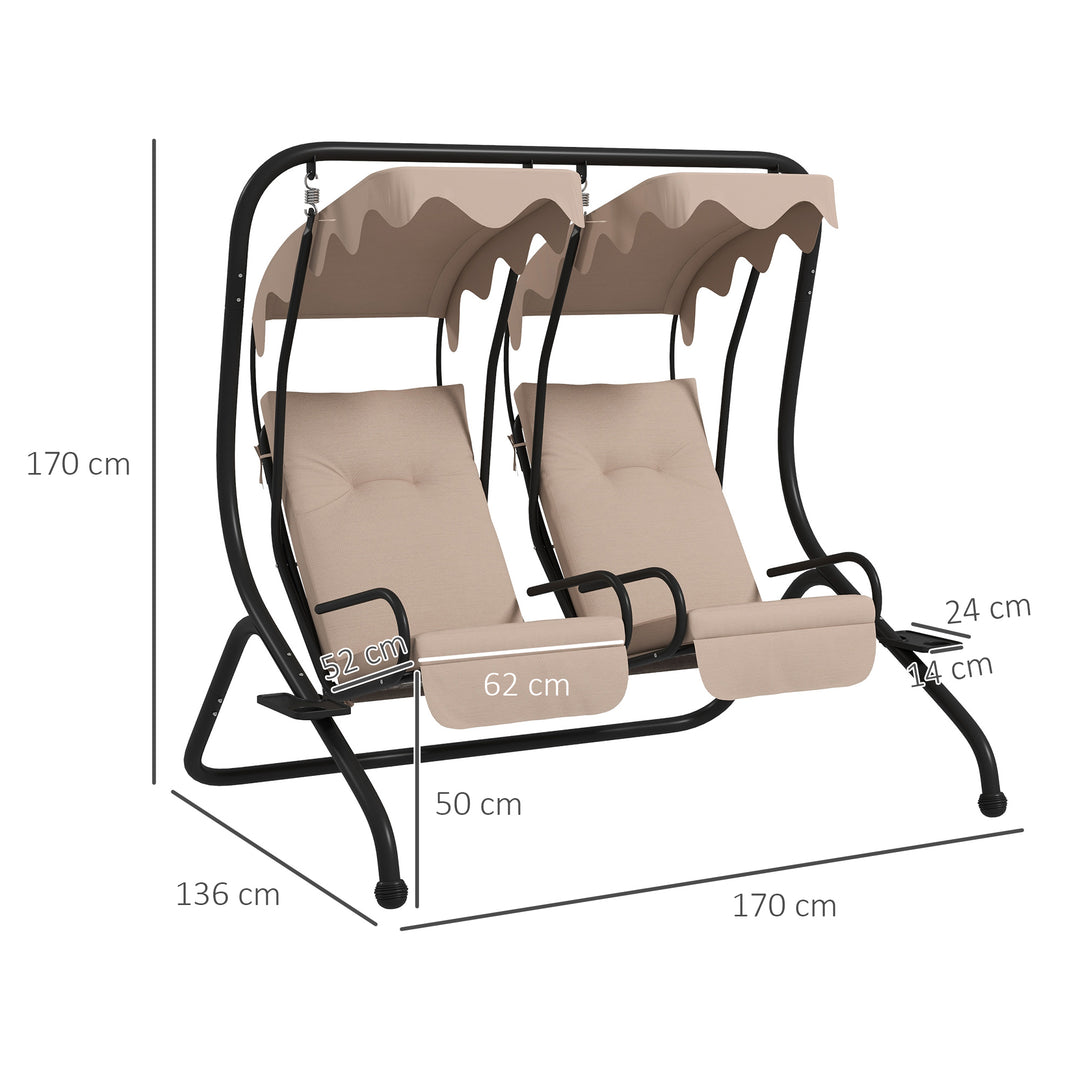 Canopy Swing Chair Modern Garden Swing Seat Outdoor Relax Chairs w/ 2 Separate Chairs