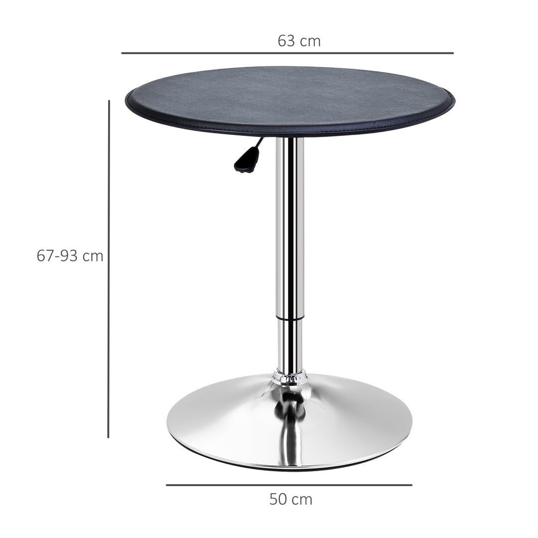 Adjustable Round Bistro Bar Table with PVC Leather Top Steel Base Home Kitchen Dining Desk Black