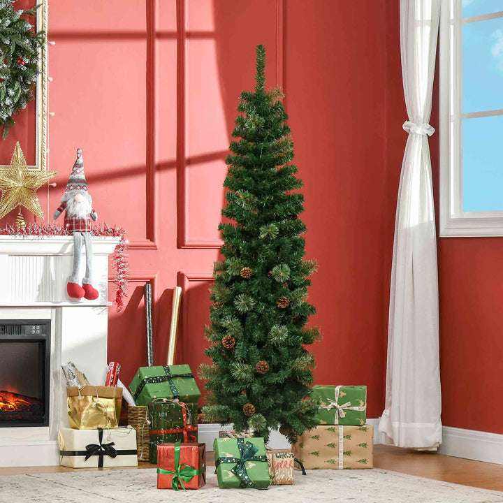 5.5' Tall Pencil Slim Artificial Christmas Tree w/ Realistic Branches