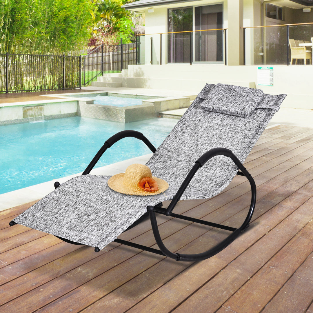 Patio Rocking Lounge Chair Texteline Zero Gravity Rocker Outdoor Patio Garden Recliner Seat w/ Padded Pillow - Grey