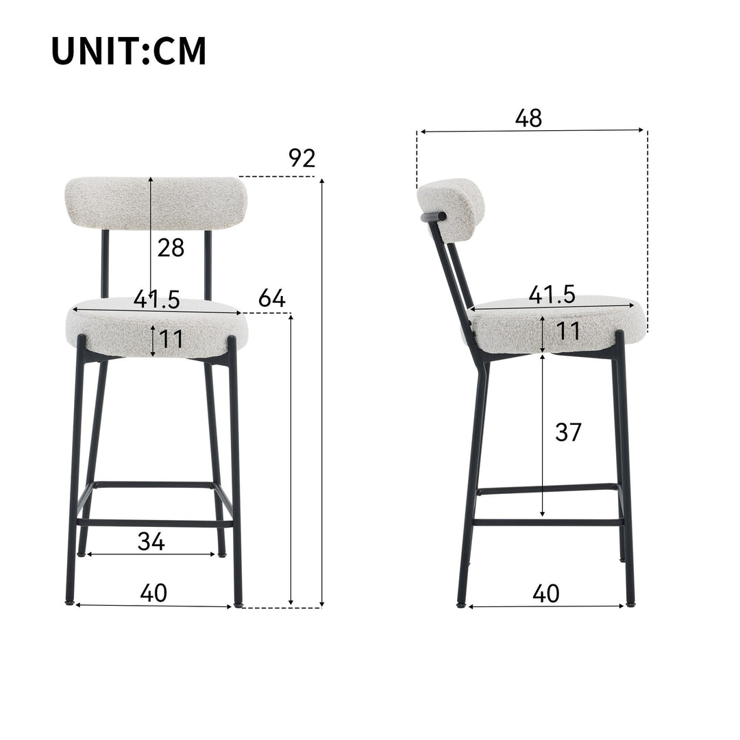 Set of 6 Upholstered Boucle Chairs with Curved Back and Steel Legs