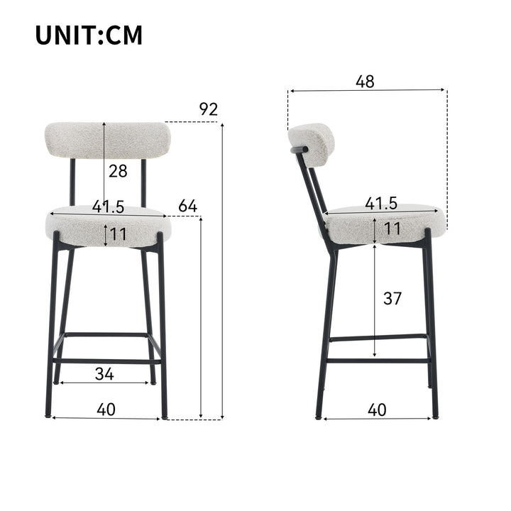 Set of 6 Upholstered Boucle Chairs with Curved Back and Steel Legs