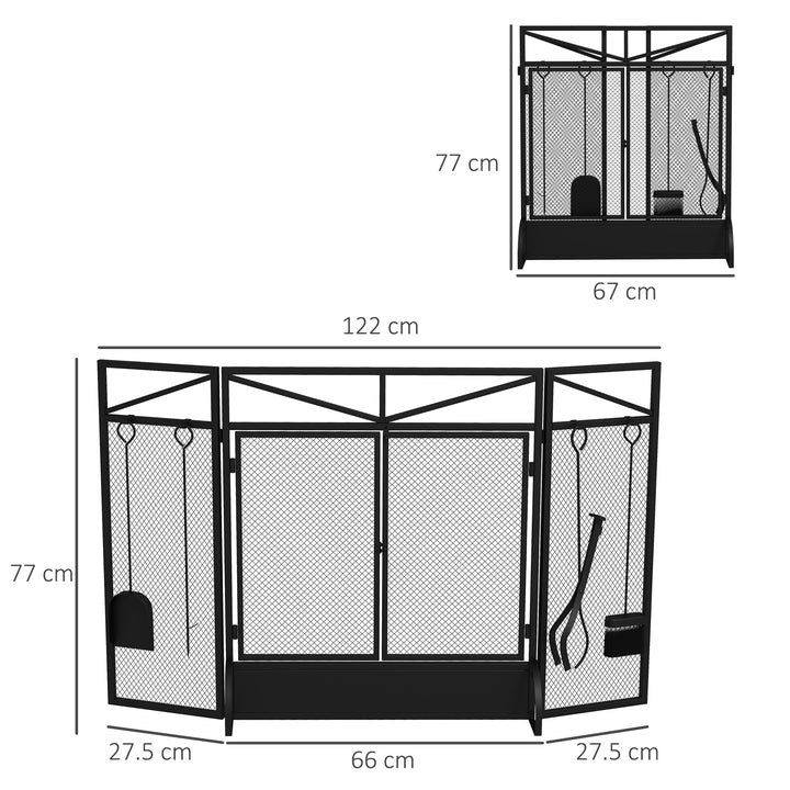 3 Panel Folding Fire Guard Screen w/ Fireplace Tool Sets