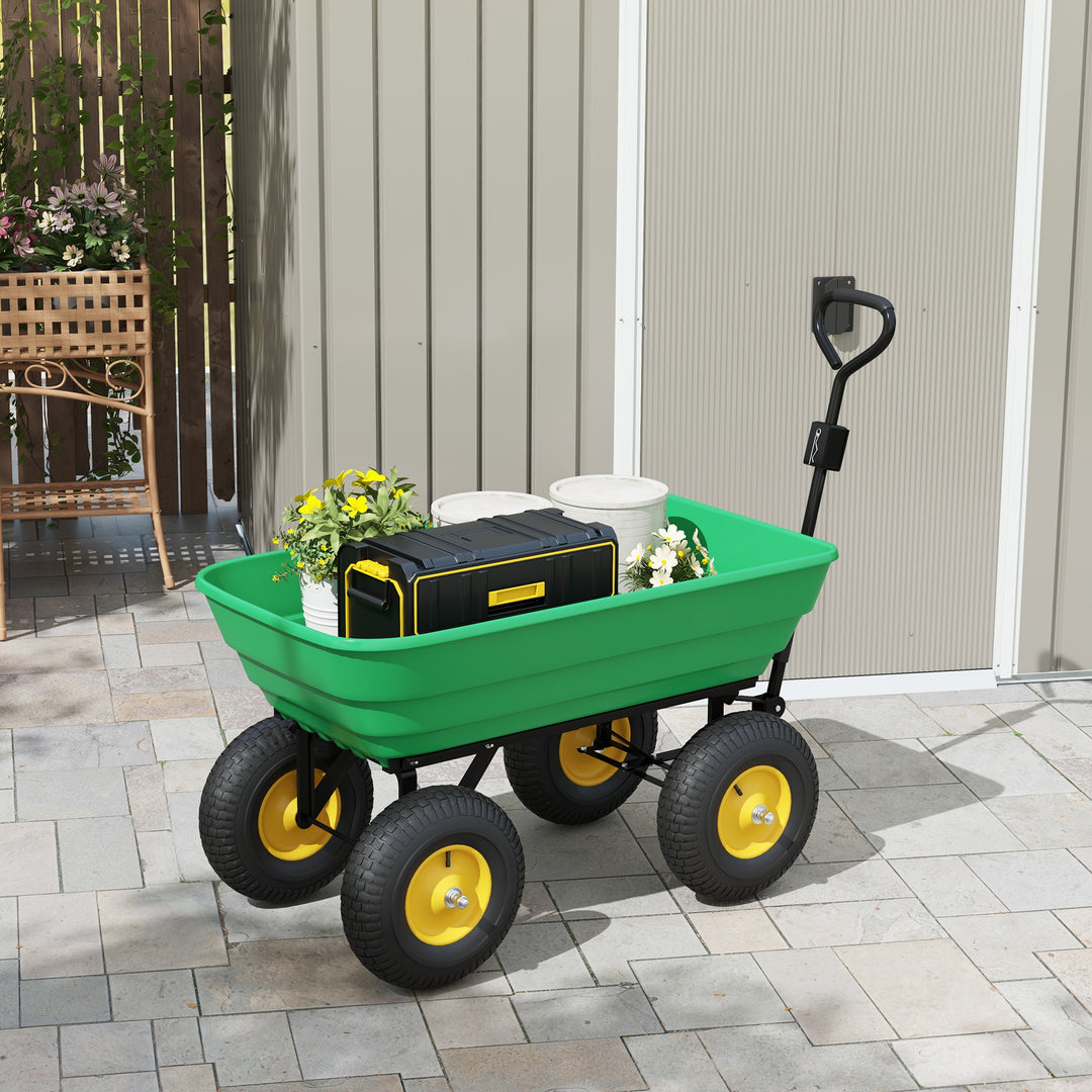 125 Litre Large Garden Cart Heavy Duty 4 Wheel Trolley Dump Wheelbarrow Tipping Truck Trailer - Green