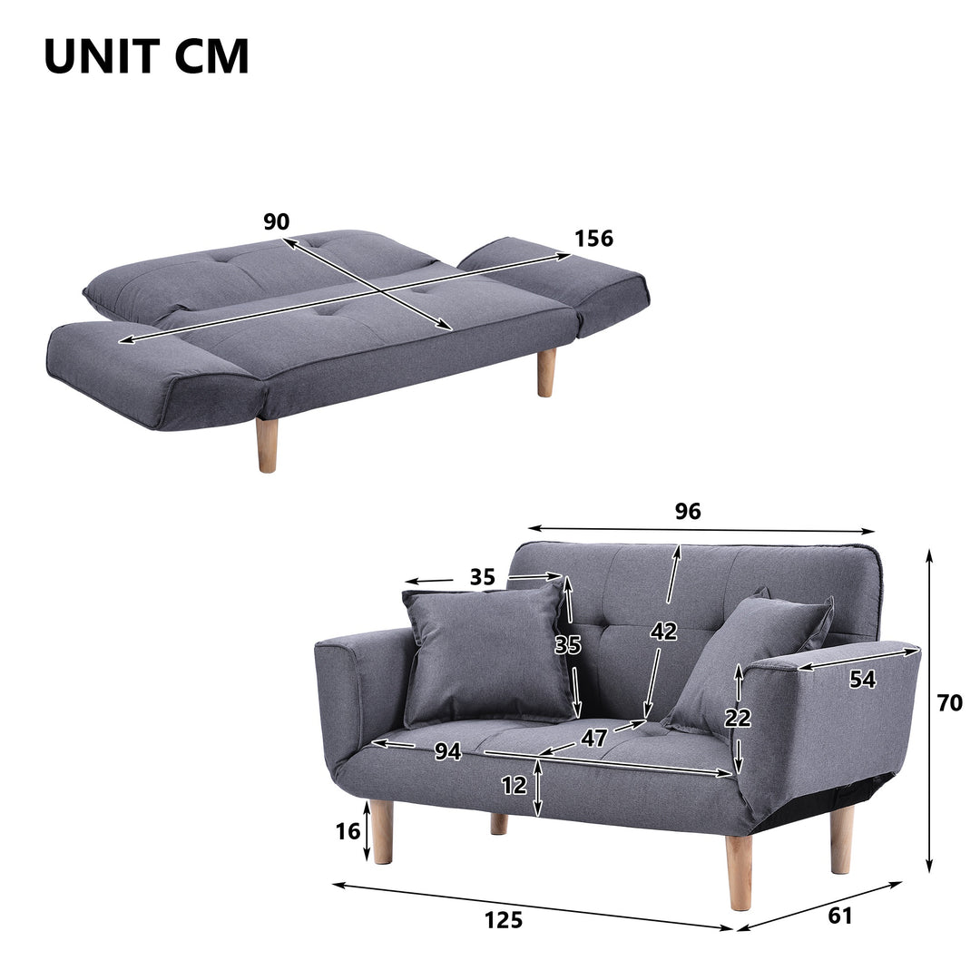 Compact 2 Seater Sofa Bed Couch - Grey