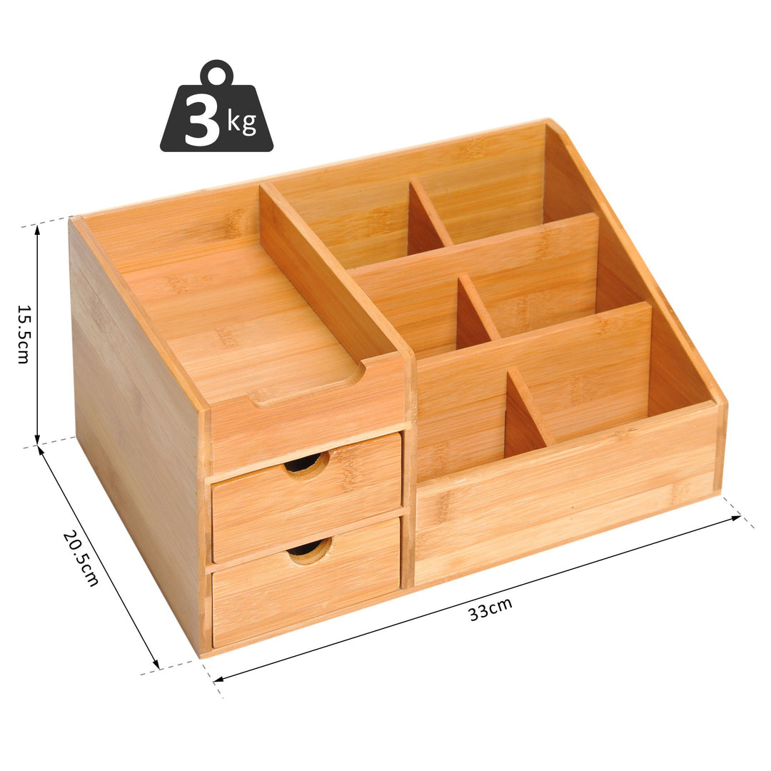 Organiser Holder Multi-Function Storage Caddy Drawers Home Office Stationary Supplies 7 Storage Compartments & 2 Drawers Natural