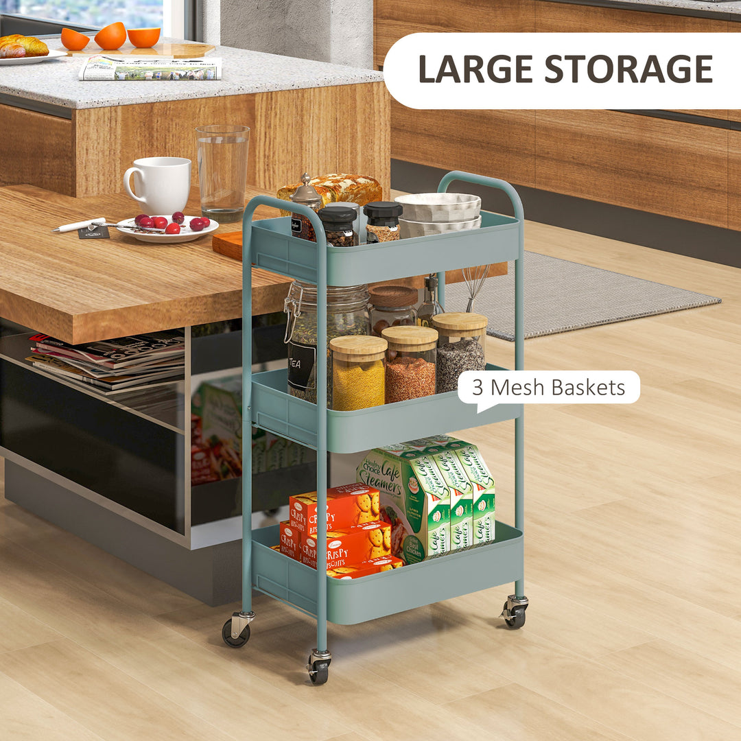 Three-Tier Steel Storage Trolley - Light Blue