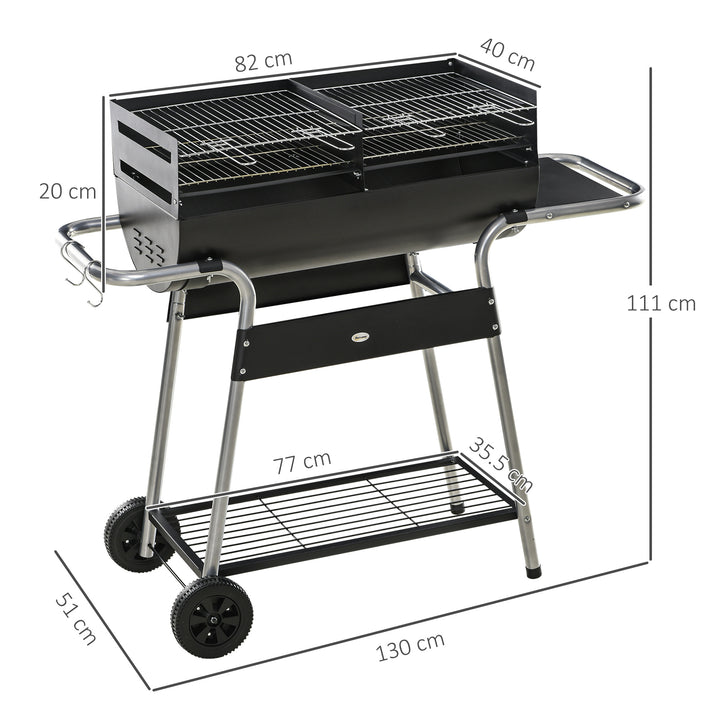 Charcoal Barbecue Grill Garden BBQ Trolley w/ Adjustable Grill Height