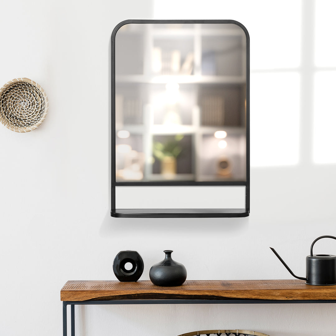 Black Rectangle Mirror Rectangular Wall Mirror with Storage Shelf for Fireplace/Entryway/Hallway/Living Room