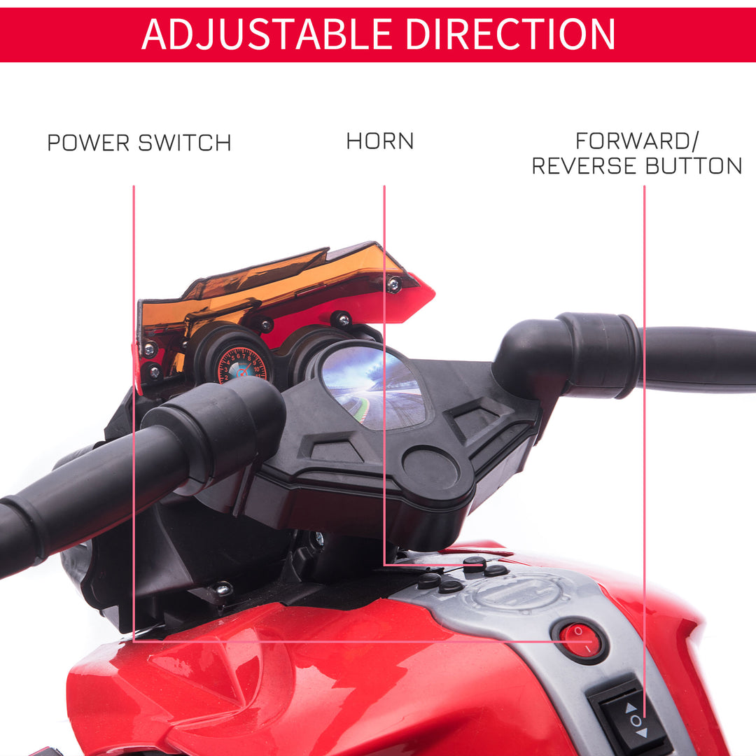 Kids Electric Pedal Motorcycle Ride-On Toy Battery Powered Rechargeable 6V Realistic Sounds 3 km/h Max Speed for Girls Boy 18-48 months Red