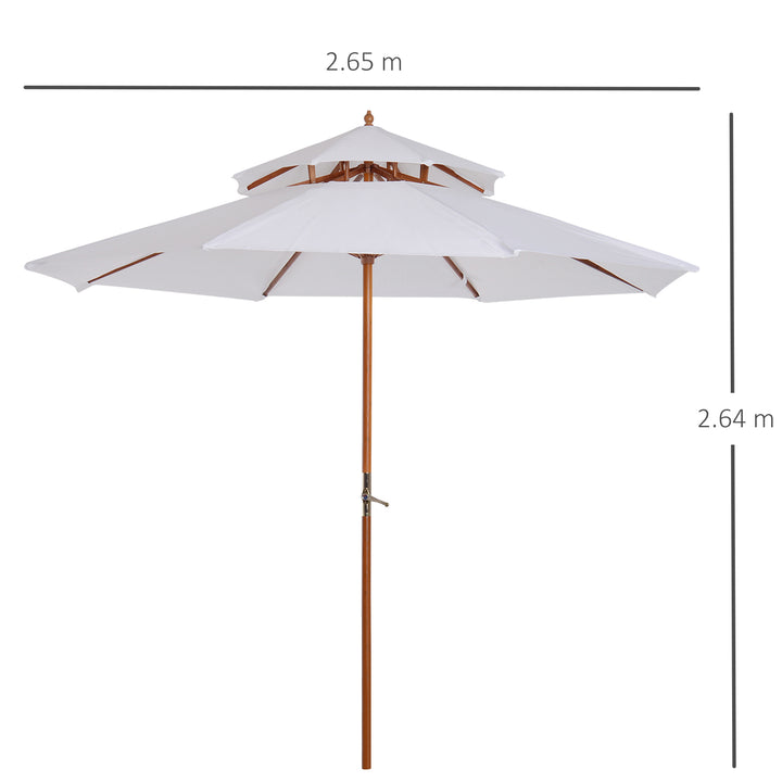 Waterproof 2.7m Patio Umbrella Double Tier Garden Parasol Umbrella Outdoor Sun Umbrella Sunshade Bamboo Parasol Cream White