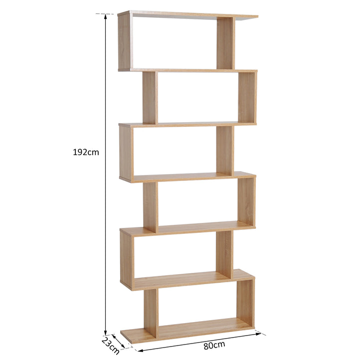 Serpentine Shelf: Oakwood Room Divider with 6 Shelves