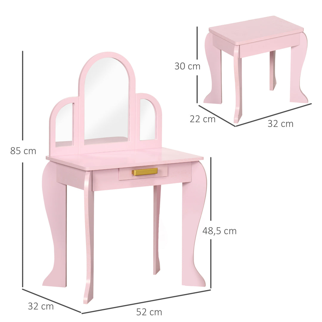 Kids Dressing Table with Mirror and Stool