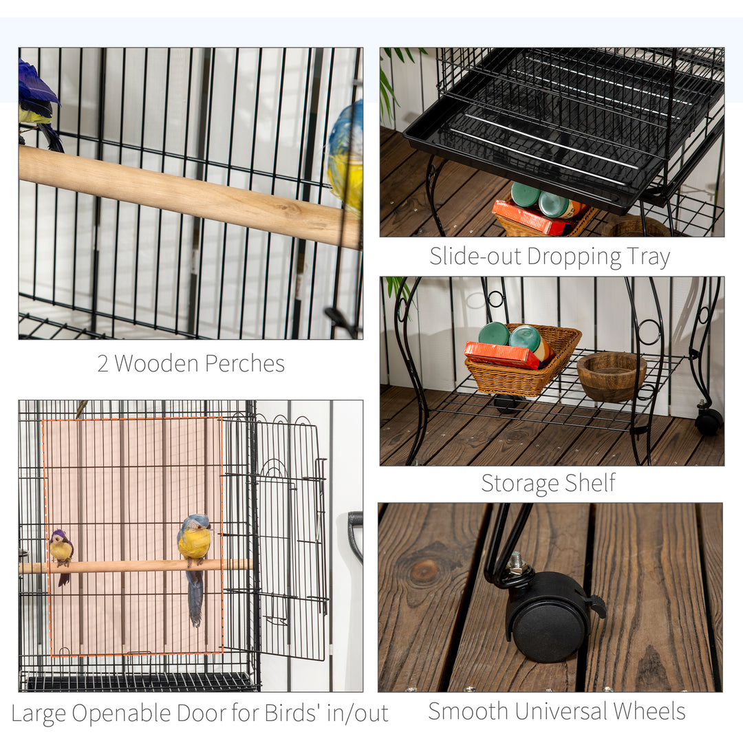 Large Parrot Bird Cage Aviary Budgies Finch Cockatiel Birds Stand Feeding Station Stand w/ Wheels 51L x 51W x 153H cm