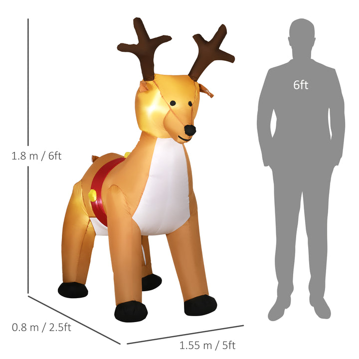 1.8m Christmas Inflatable Reindeer with LED Lights Xmas Deer Decoration Blow Up Decor for Holiday Outdoor