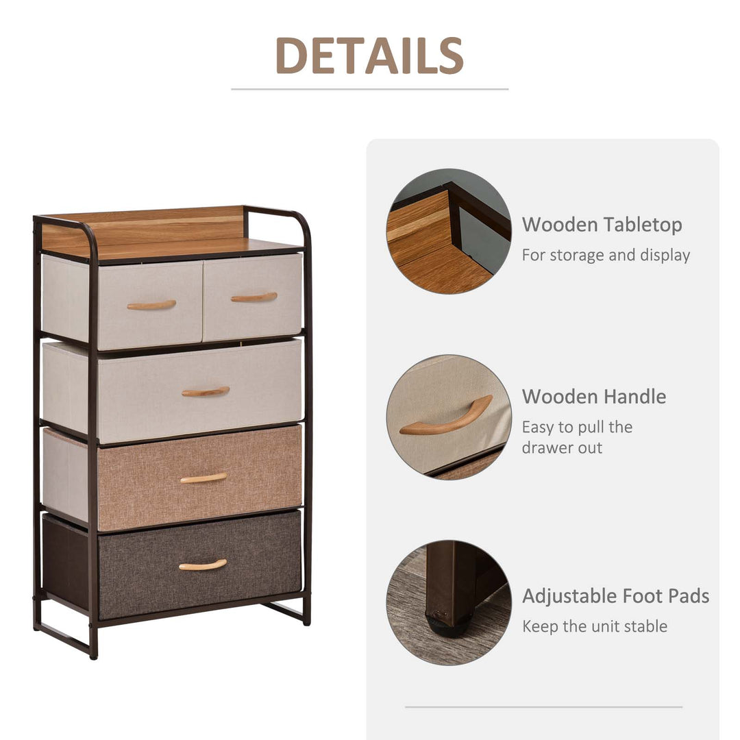 5-Drawer Dresser Tower 3-Tier Storage Organizer with Steel Frame Wooden Top for Bedroom Hallway Closets