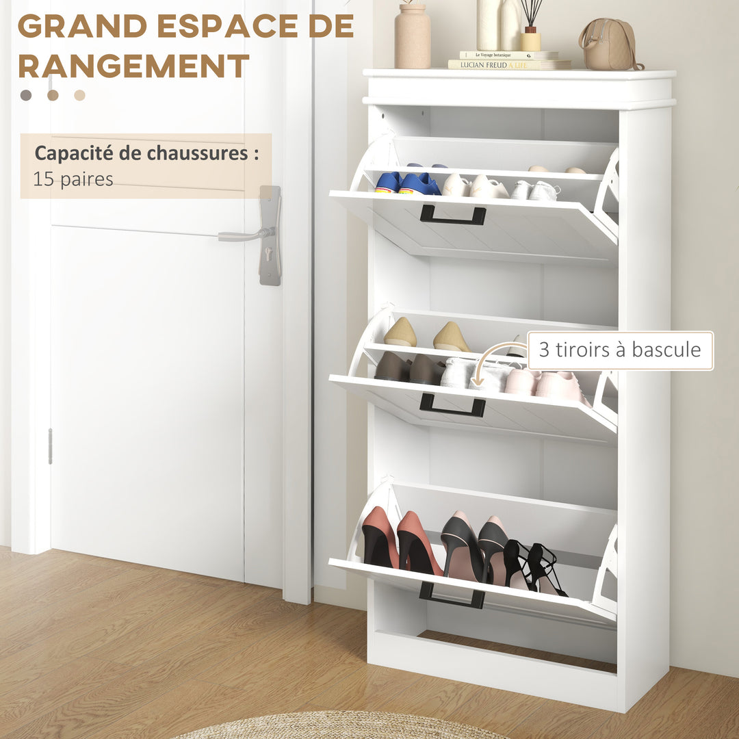 HOMCOM Three-Drawer Minimalistic Shoe Storage Cabinet