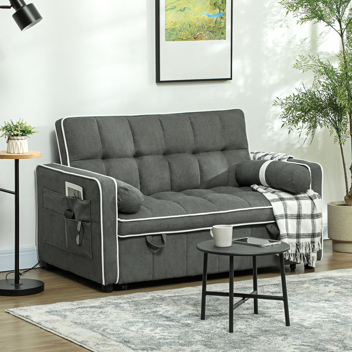 Two-Seater Linen-Look Sofa Bed - Charcoal Grey