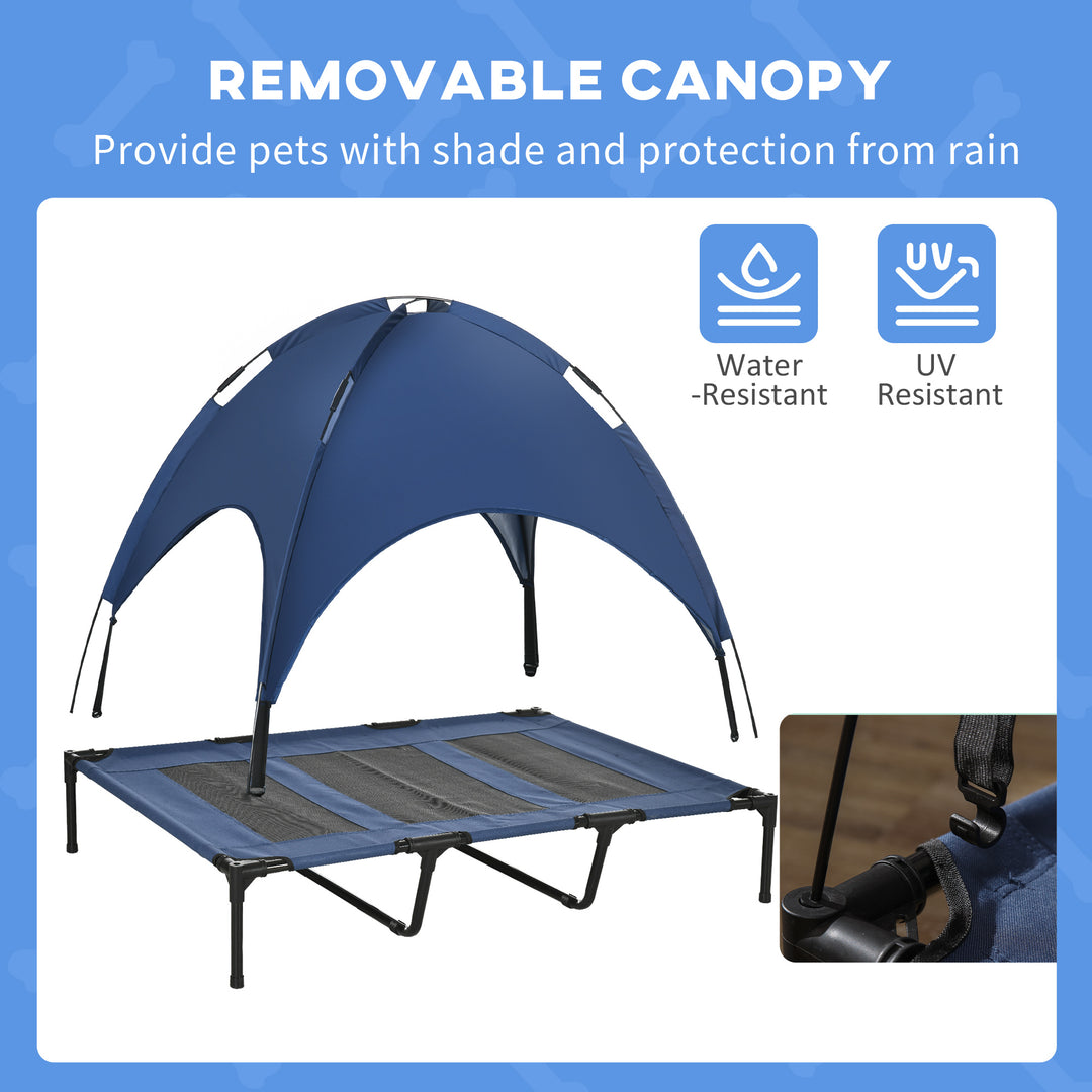 Elevated Pet Retreat: Waterproof Mesh Cot with UV Canopy for XL Dogs