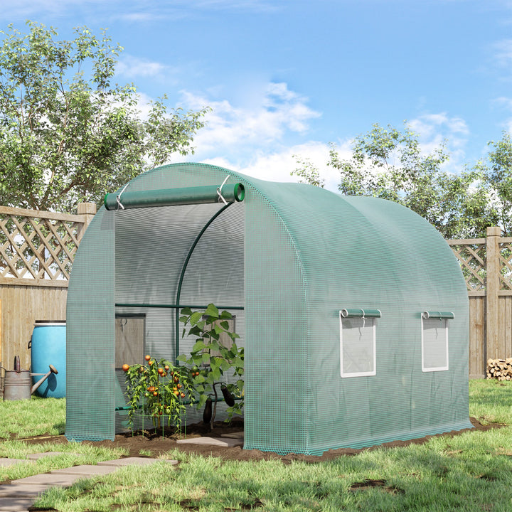 Walk-In Greenhouse Reinforced Polytunnel Greenhouse Garden Plants Grow Waterproof Cover Galvanised Base w/ Slide Door