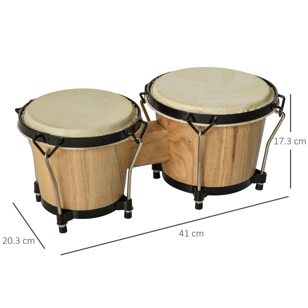 Wooden Bongo Drum Set w/ Sheepskin Drum Head