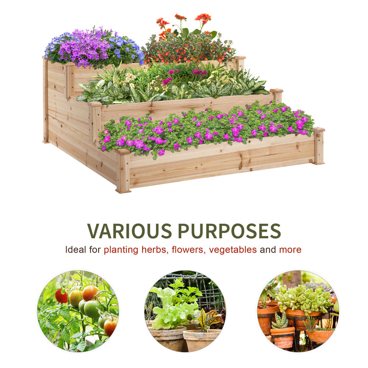 Wooden Raised Garden Bed 3-Tier Planter Kit Elevated Planter Box Stand for Yard & Patio 124 x 124 x 56 cm