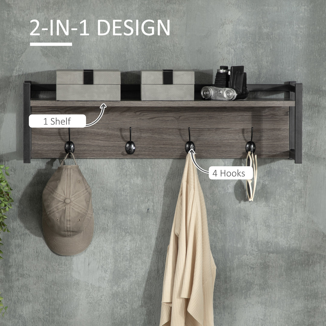 Coat Rack Wall-Mounted with 4 Coat Hooks and Open Storage Shelf