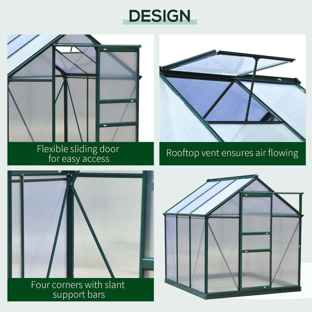 Large Walk-In Greenhouse Polycarbonate Garden Greenhouse Plants Grow Galvanized Base Aluminium Frame w/ Slide Door