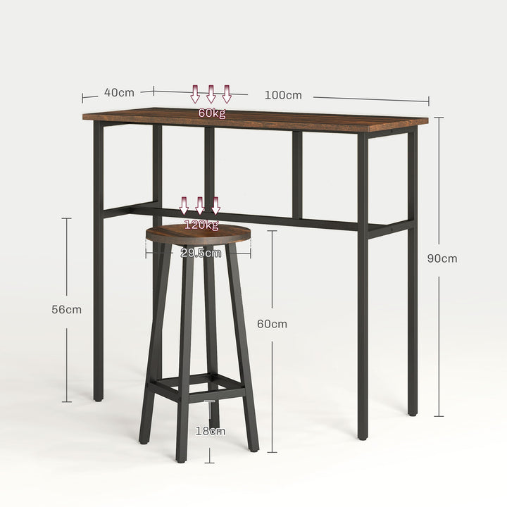 HOMCOM Bar Table with Stools, 2 Breakfast Tables, Rustic Brown