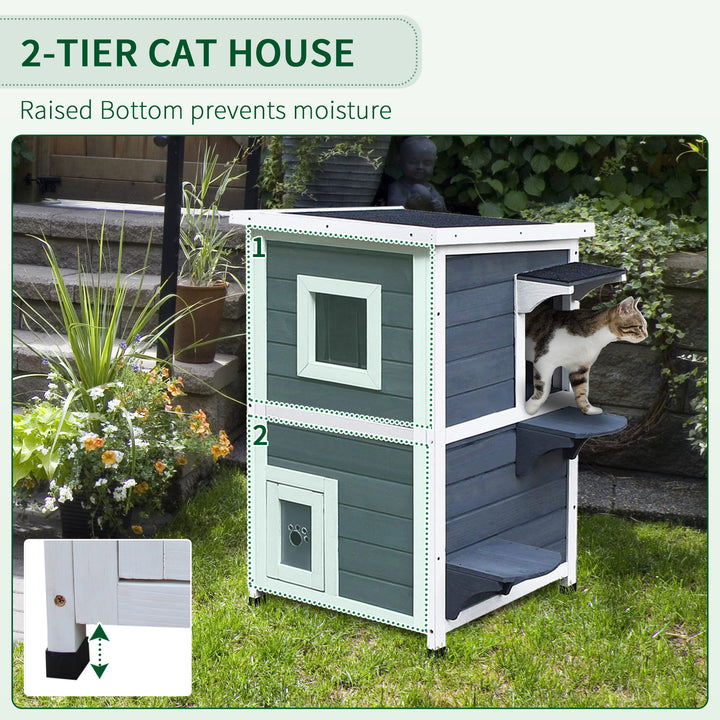 Solid Wood 2-Floor Cat Condo Kitten Shelter with Window