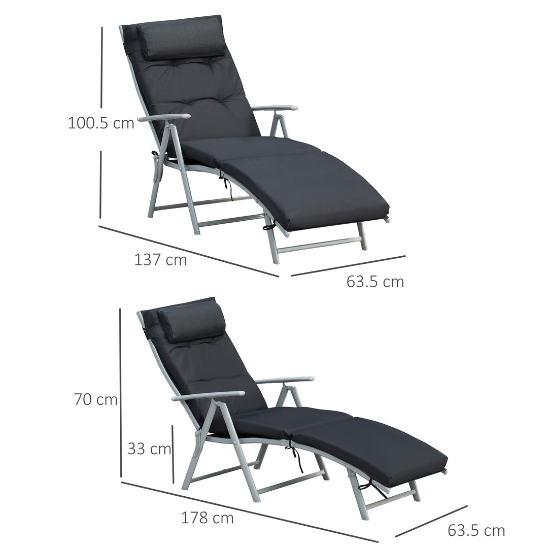 Foldable Sun Lounger Garden Texteline Reclining Chair w/ Pillow