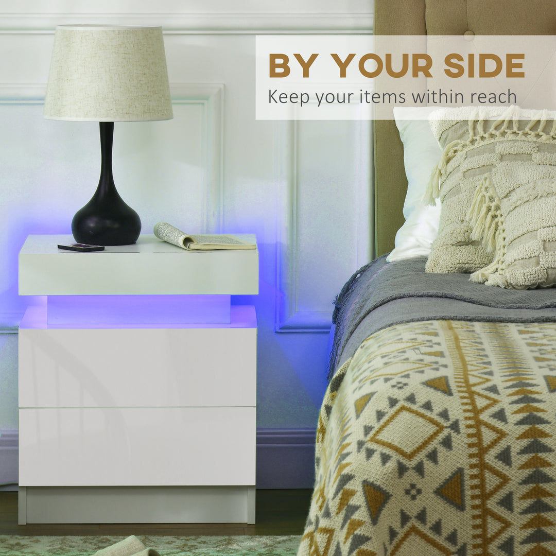 HOMCOM White Bedside Table with LED Light