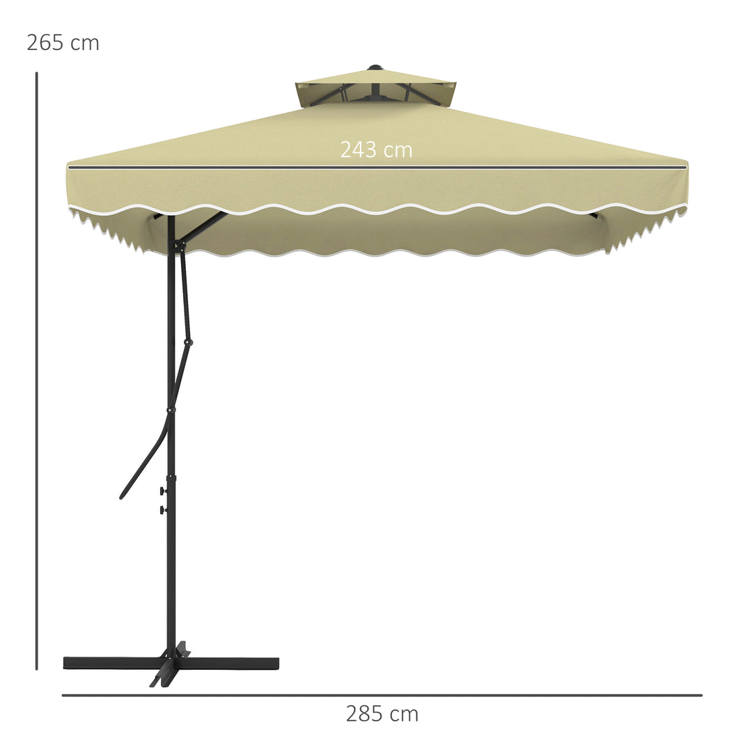 2.5m Square Double Top Garden Parasol Cantilever Umbrella with Ruffles