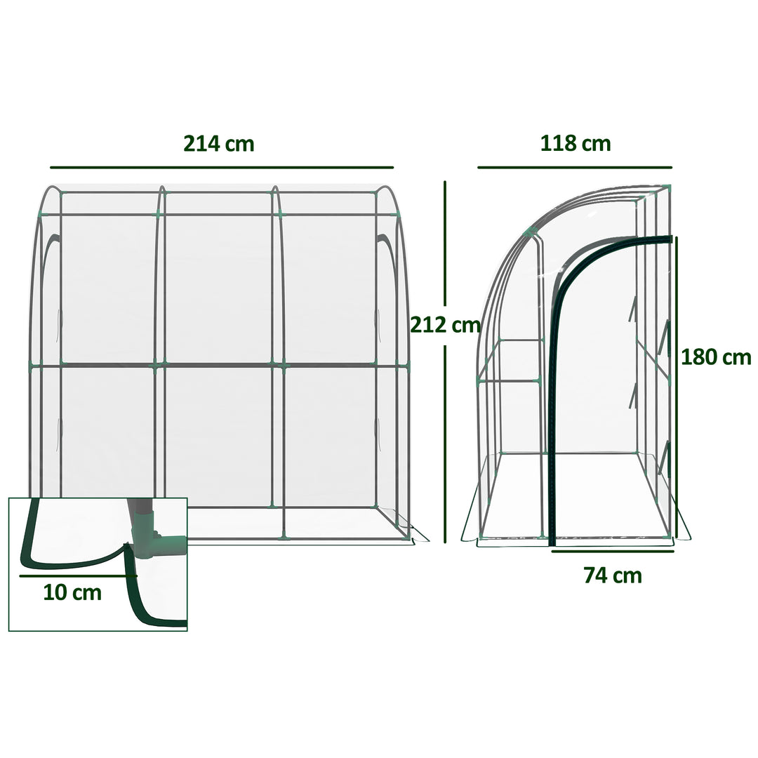 214cm x 118cm Walk-In Lean To Greenhouse