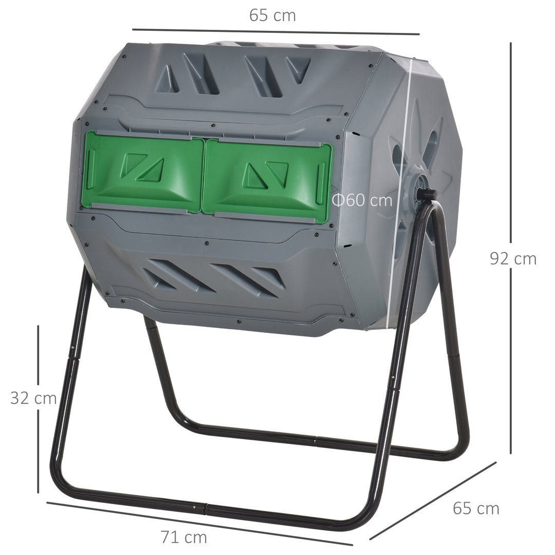 160L Tumbling Compost Bin Outdoor Dual Chamber 360Â° Rotating Composter w/ Sliding Doors & Solid Steel Frame