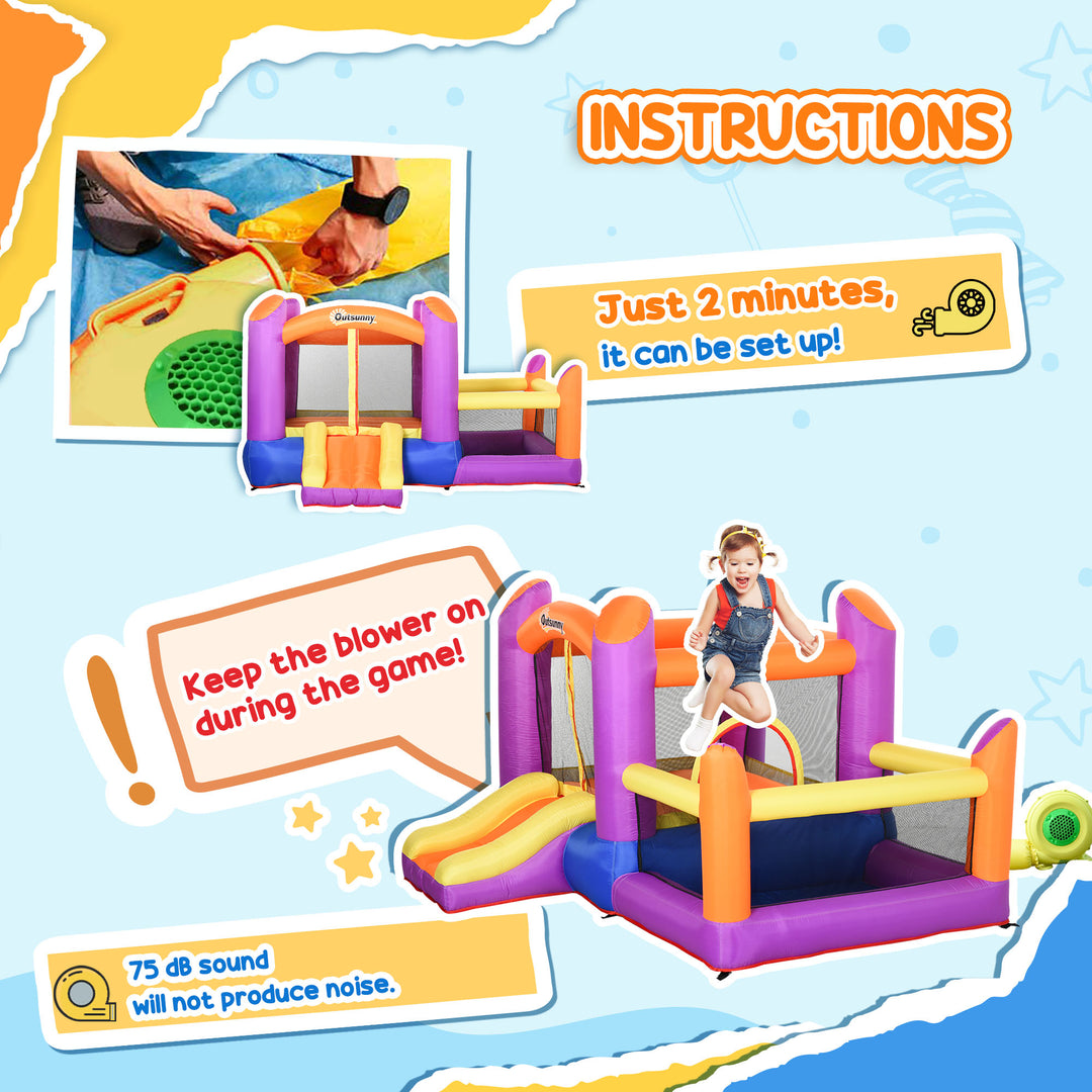 Kids Bounce Castle House Inflatable Trampoline Slide Water Pool 3 in 1 with Inflator for Kids Age 3-12 Multi-color 3 x 2.8 x 1.7m