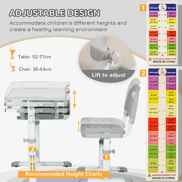 Kids Desk and Chair Set Height Adjustable Student Writing Desk Children School Study Table with Tiltable Desktop