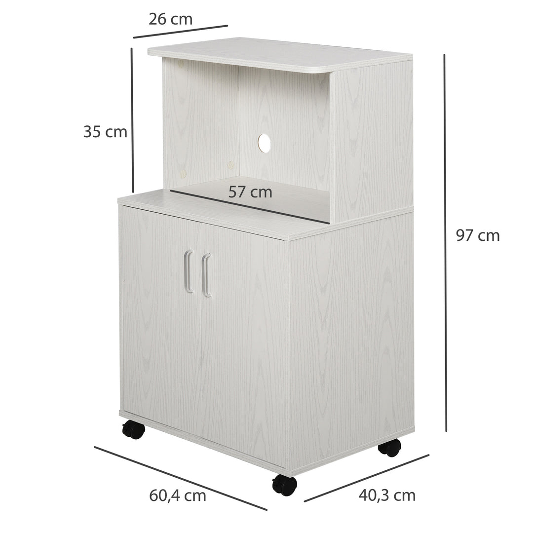 Kitchen Trolley: Mobile Microwave Stand with Storage Cabinets