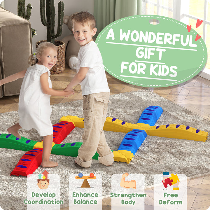 12PCs Kids Balance Beam Stepping Stones w/ Non-Slip Foot Pads