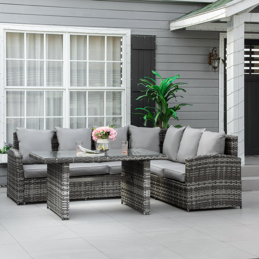 6-Seater PE Rattan Corner Dining Set Outdoor Garden Patio Sofa Table Furniture Set w/ Cushions