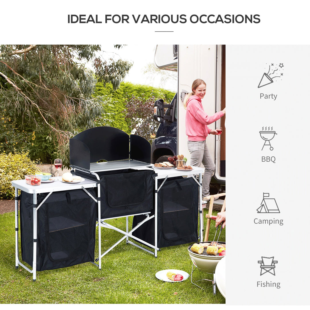 Portable Folding Camping Kitchen Table with Windscreen