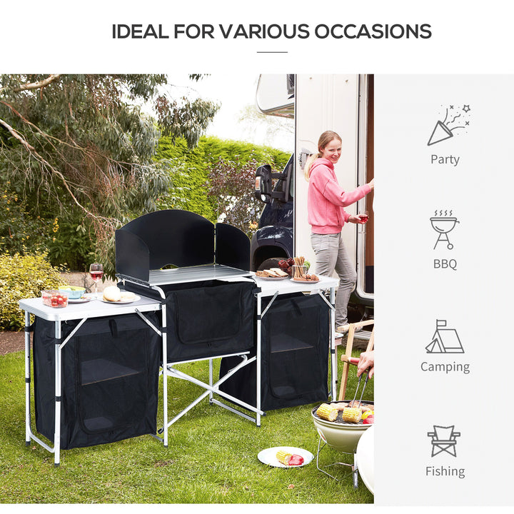 Portable Folding Camping Kitchen Table with Windscreen