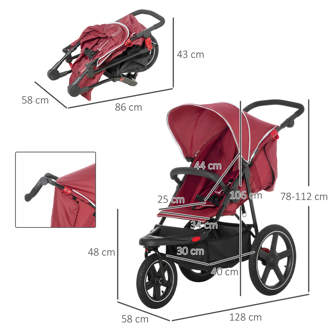 Foldable Tri-Wheeler Pushchair with Sun Canopy and Storage Basket